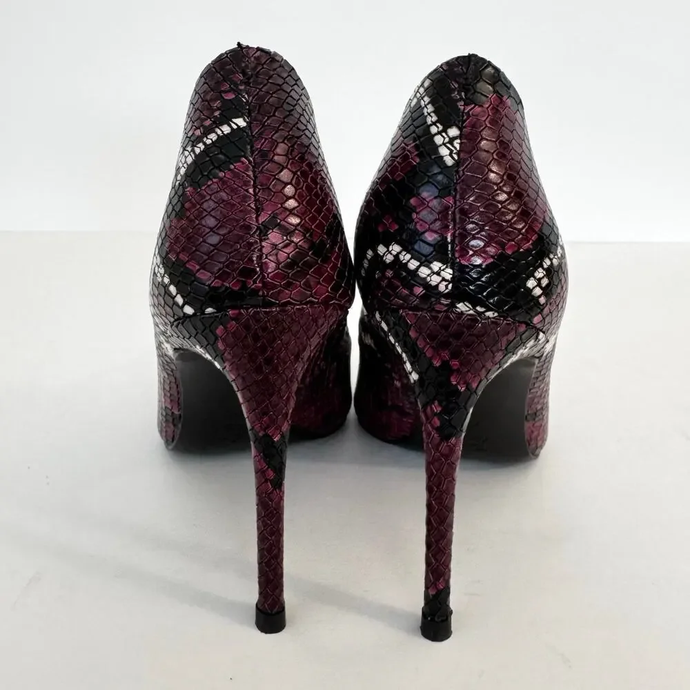 Alice + Olivia Creda Snakeskin Heel Pumps Shoes Burgundy | 8.5